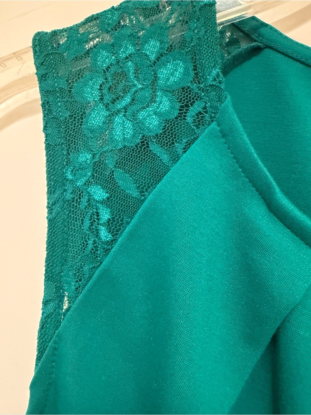 New York and Company Teal Lace-Shoulder Peplum Top - Picture 8 of 17